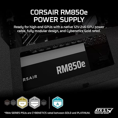 CORSAIR RM850e (2025) Fully Modular Low-Noise ATX Power Supply with 12V-2x6 Cable – ATX 3.1 & PCIe 5.1 Compliant, Cybenetics Gold Efficiency, 105°C-Rated Capacitors, Modern Standby Mode – Black RMe (2025) 850 Watts Black