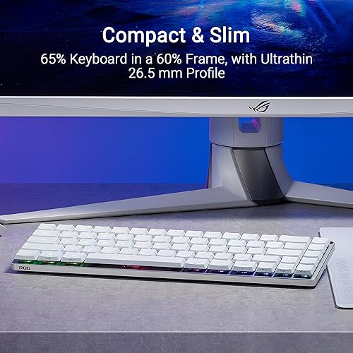 ASUS ROG Falchion RX Low Profile 65% Wireless Gaming Keyboard with ROG RX Blue Low-Profile switches, tri-Mode Connection, Protective Cover, Silicone dampening Foam, Touch Panel, and MacOS Support. Blue Switch