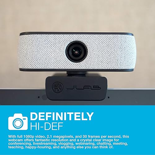 JLab JBuds Cam USB HD Webcam | Black with Optional White Faceplate | 1080P/30 FPS, 2.1 Megapixels | Auto-Focus | Dual Omni-Directional Microphones | Compatible with PC, Mac and Chromebook