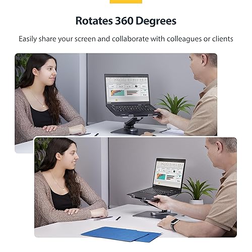 StarTech.com Telescopic Laptop Stand, 360 Swivel Base, Rotating Computer Riser for Desk, Adjustable Height/Tilt, Max 11lb/5kg
