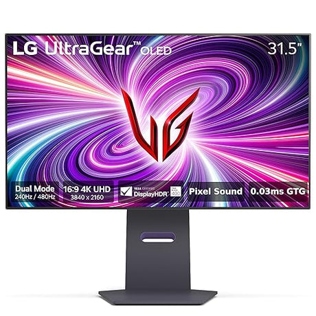 LG 32GS95UE-B 32'' Ultragear™ OLED Gaming Monitor with UHD Display | Dual Mode 240Hz, 480Hz | 0.03ms | Pixel Sound | Tilt/Height/Swivel Stand | Black