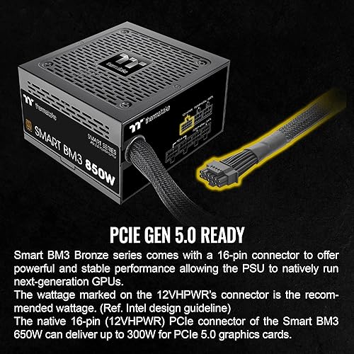 Thermaltake Smart BM3 850W 80Plus Bronze ATX 3.0 & PCIE 5.0 Ready Semi-Modular Power Supply; 105°C/221°F Japanese Capacitor; 5 Year Warranty; PS-SPD-0850MNFABU-3