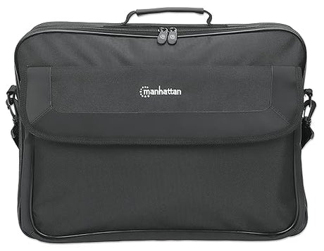 Manhattan Laptop Shoulder Bag Carrying Case – Slim Briefcase Style, Clamshell Opening, Padded Compartments–3 Yr Mfg Warranty, Black, 17.3 Inch