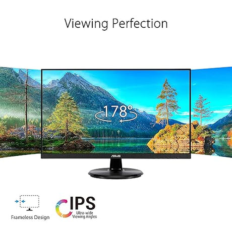 ASUS 24” (23.8-inch viewable) 1080P Eye Care Monitor (VA24DQF) - IPS, Full HD, Frameless, 100Hz, 1ms, Adaptive-Sync, for Working and Gaming, Low Blue Light, Flicker Free, DisplayPort, 3 Year Warranty