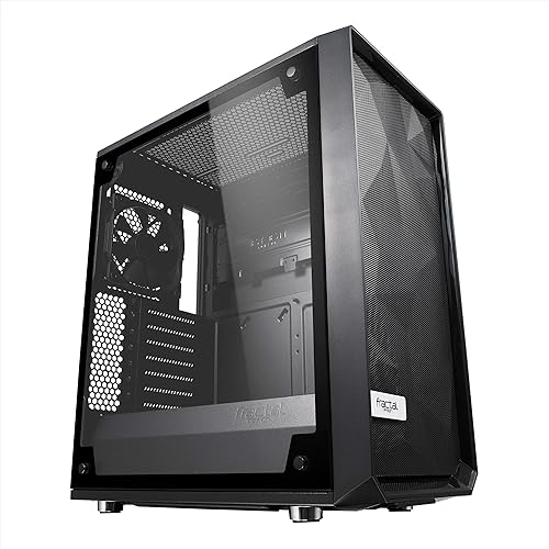 Fractal Design Meshify C - Compact Computer Case - High Performance Airflow/Cooling - 2X Fans Included - PSU Shroud - Modular Interior - Water-Cooling Ready - USB3.0 - Tempered Glass Light - Blackout Black TG