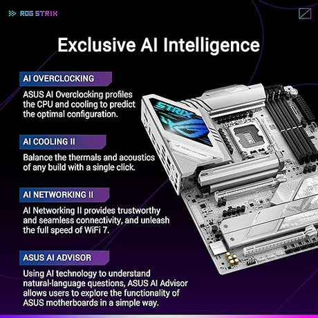 ASUS ROG STRIX Z890-A GAMING WIFI Z890 LGA 1851 ATX motherboard, Intel® Core™ Ultra Series 2 Ready, Advanced AI PC-ready, 16+2+1+2 stages, DDR5, WiFi 7, 2.5G, 5x M.2, Thunderbolt™ 4, USB Type-C, AI OC