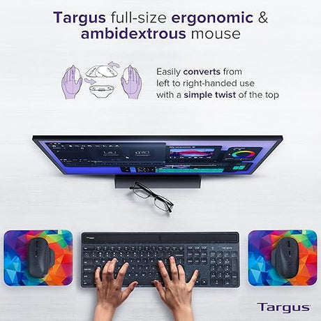 Targus ErgoFlip EcoSmart Sustainable Ambidextrous Full-Size Mouse - Gaming-Level Mouse Compatible with Chrome OS, Windows, and macOS (AMB586GL)