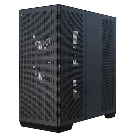 C1-R Mid-Tower ATX High Airflow PC Case, 4x120mm Black Fans, 11 Fan Slots, 360mm Radiator Support, ASUS/MSI Back-Connect Motherboard Support, Tempered Glass Panel, Cable Management, Type-C, Black Black Pre-Installed Black Fans