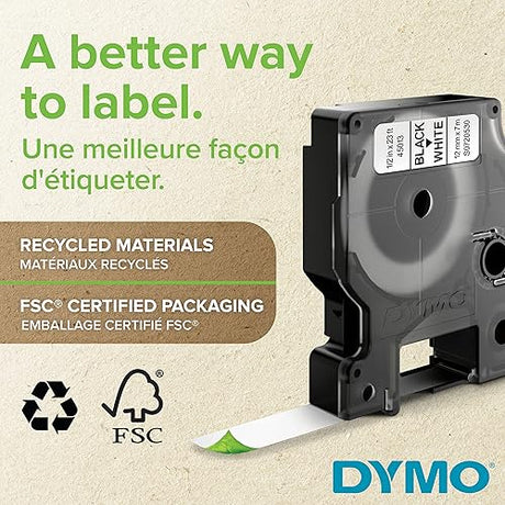 DYMO D1 High-Performance Permanent Polyester Labels | 12 mm x 5.5m Roll | Black Print on White | Self-Adhesive Labels for LabelManager Label Printers | Authentic