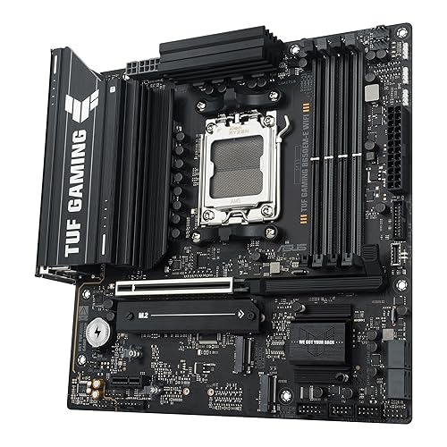 ASUS TUF Gaming B650EM-E WiFi AMD mATX Motherboard, 8+2+1 80A DrMOS Power Stages, DDR5, PCIe 5.0, Three M.2 Slots, WiFi 6, 2.5Gb Ethernet, DisplayPort, HDMI™, Rear USB-C 10Gbps and Front USB-C 5Gbps