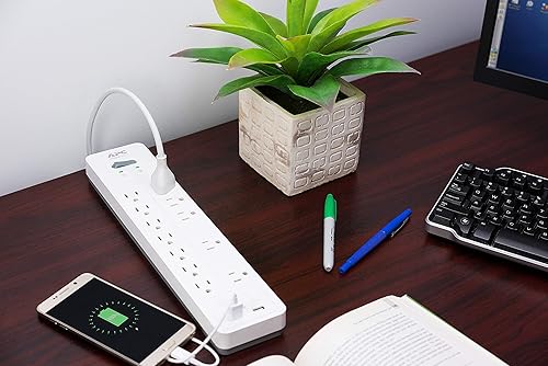 APC 12-Outlet Surge Protector Power Strip with USB Charging Ports, 2160 Joules, SurgeArrest Home/Office (PH12U2W) 12 Outlet OL + USB Charging White