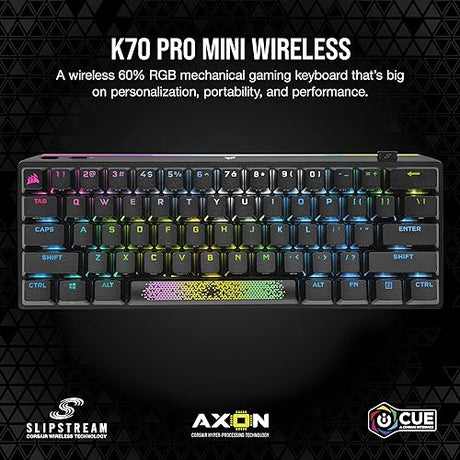 Corsair K70 PRO MINI WIRELESS RGB 60% Mechanical Gaming Keyboard (Fastest Sub-1ms Wireless, Swappable CHERRY MX Red Keyswitches, Aluminum Frame, PBT Double-Shot Keycaps) QWERTY, NA Layout - Black K70 PRO MINI WIRELESS CHERRY MX RED Switches Black