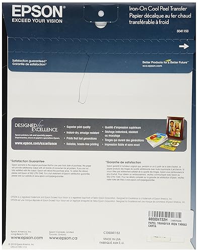 Epson S041153 Iron-On Transfer Paper, Letter Size, 10 Sheets Ink