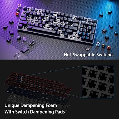 ASUS ROG Strix Scope II 96 Wireless Gaming Keyboard, Tri-Mode Connection, Dampening Foam & Switch-Dampening Pads, Hot-Swappable Pre-lubed ROG NX Snow Switches, PBT Keycaps, RGB-Black