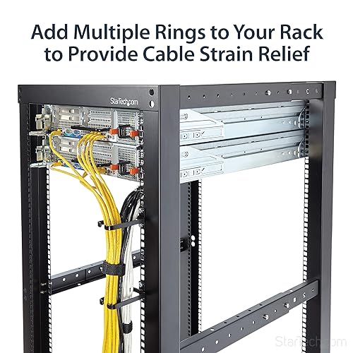 StarTech.com 1U Vertical 1.8 x 3.9in Server Rack Cable Management D-Ring Hook w/Flexible Opening - Network Rack-Mount Cord Organizer Ring (CMHOOK1UN)