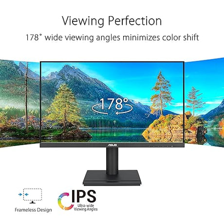 ASUS 27” 1080P Business Monitor (VA27DQFS) - IPS, Frameless, 100Hz, 1ms, Adaptive-Sync, HDMI, DisplayPort, VGA, for Working and Gaming, Ergonomic Design, Blue Light Filter, Flicker Free, 3 yr warranty