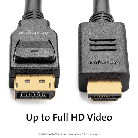 Kensington DisplayPort 1.2 (M) to HDMI (M) Passive Unidirectional Cable, 6ft