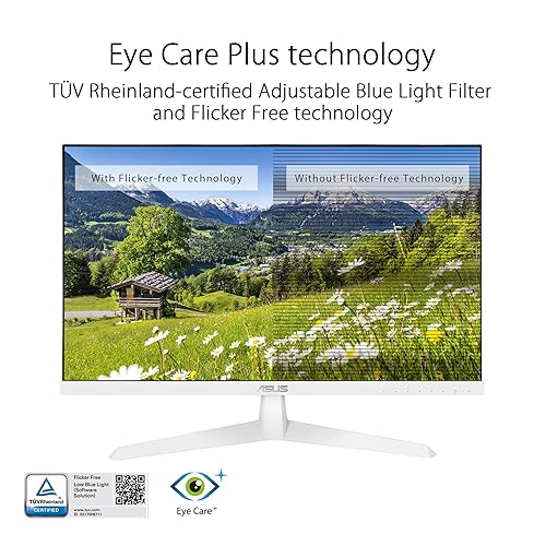 ASUS Eye Care 23.8” 1080P Gaming Monitor (VY249HF-W) – Full HD, IPS, 100Hz, IPS, SmoothMotion, 1ms, Adaptive Sync, Eye Care Plus Technology, Blue Light Filter, Flicker Free, 3 yr Warranty