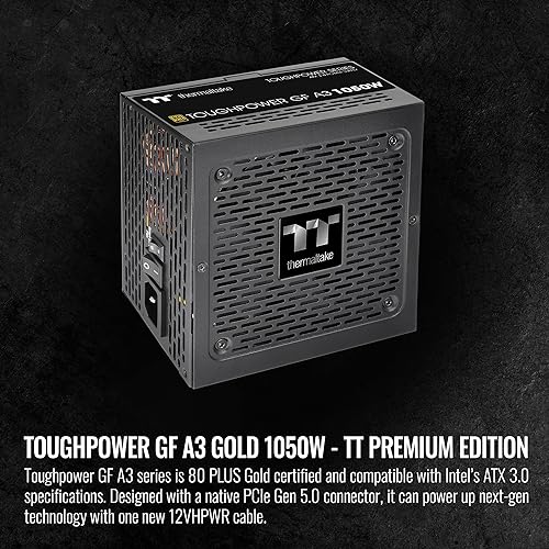 Thermaltake Toughpower GF A3 ATX 3.0 1050W 80+ Gold Full Modular SLI/Crossfile Ready Power Supply; PCIe Gen.5 600W 12VHPWR Connector Included; PS-TPD-1050FNFAGU-L; 10 Year Warranty