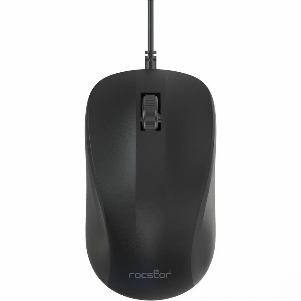 Rocstor Premium QM1 Silent Clicking USB Wired Contoured Mouse - 1200 dpi - Optical - Cable - Black - USB - 1200 dpi - Scroll Wheel - 3 Button(s) - Symmetrical