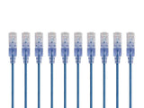 Monoprice SlimRun Cat6A Ethernet Patch Cable - Network Internet Cord - RJ45, Stranded, UTP, Pure Bare Copper Wire, 30AWG, 6in, Blue, 10-Pack