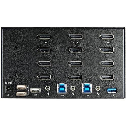 StarTech.com 2 Port Quad Monitor DisplayPort KVM Switch - 4K 60Hz UHD HDR - Desktop 4K DP 1.2 KVM with 2 Port USB 3.0 Hub (5Gbps) & 4X USB 2.0 HID Ports, Audio - Hotkey Switching - TAA (SV231QDPU34K)