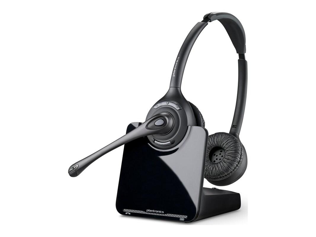 HP Poly CS520 XDExtra Density Headset TAA Stereo Wireless DECT 351ft On-ear Binaural Ear-cup Noise Canceling Black TAA Compliant Model 7E2J9AA#ABA