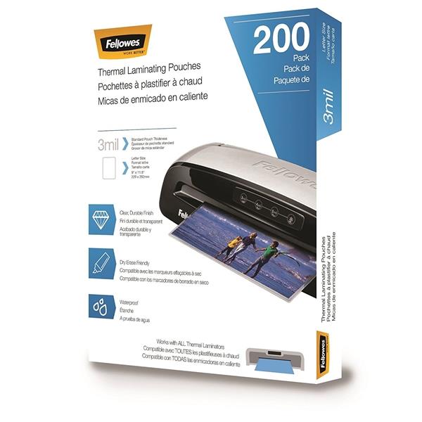 Fellowes Laminating Pouches Letter Size Hot Pouch 9 x 11.5 3 mil 200 pack 5743401