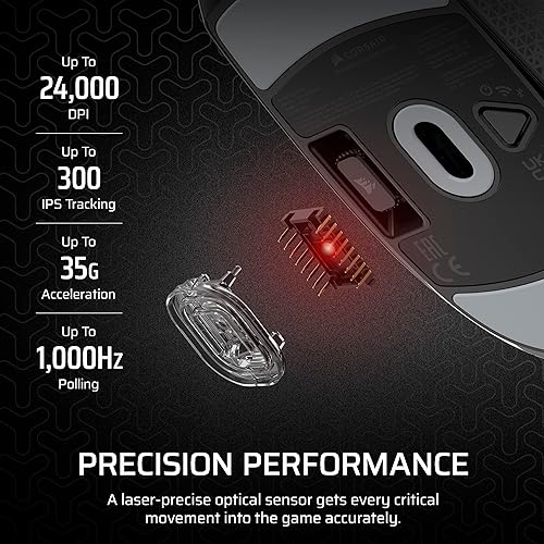 Corsair M55 Wireless Lightweight FPS Gaming Mouse – 2.4GHz & Bluetooth – 24,000 DPI – Long-Lasting Battery Life – Six Programmable Buttons – Textured Side Grips – Black Black Wireless