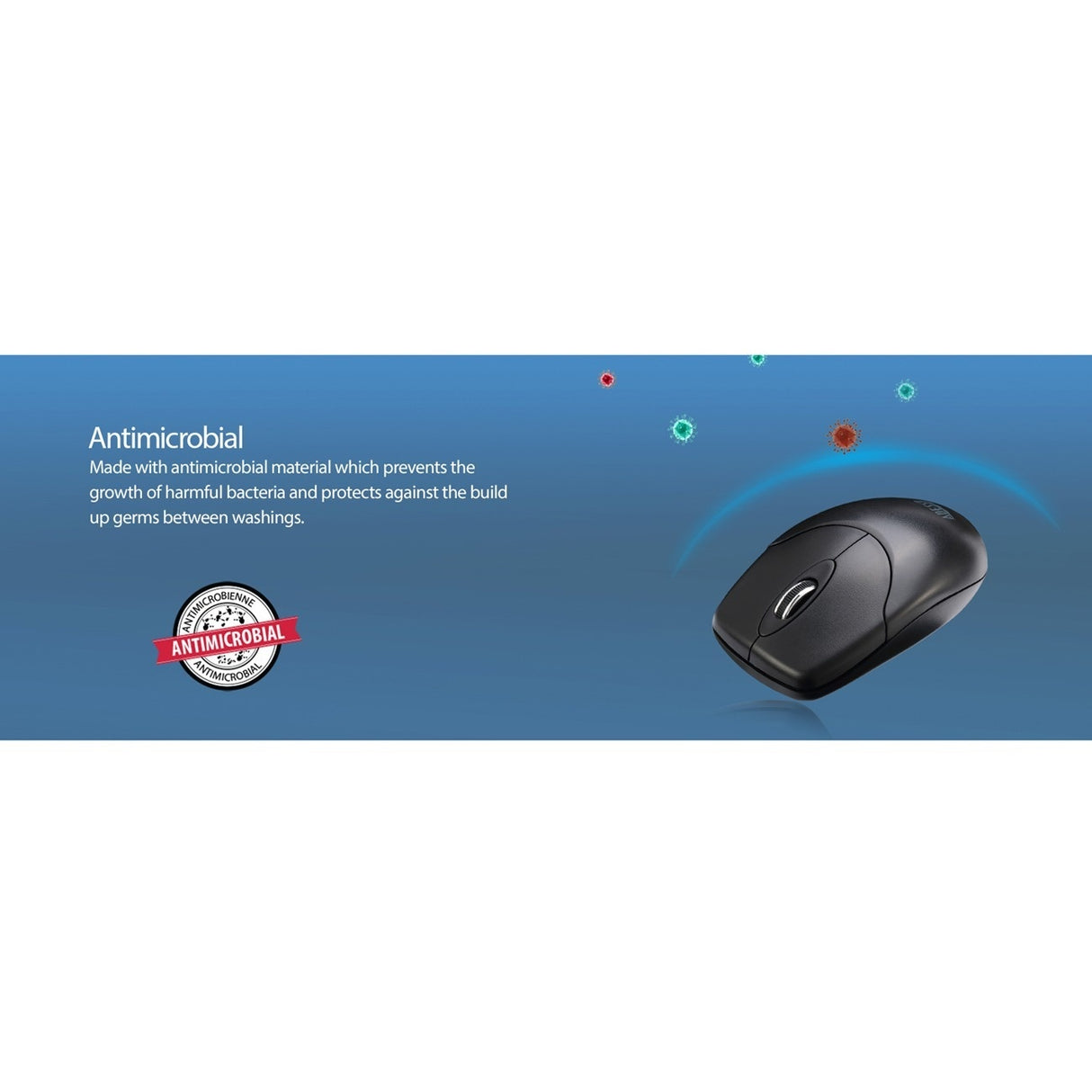 Adesso M60 Antimicrobial 2.4GHz Wireless Optical Mouse With Metal Scroll Wheel