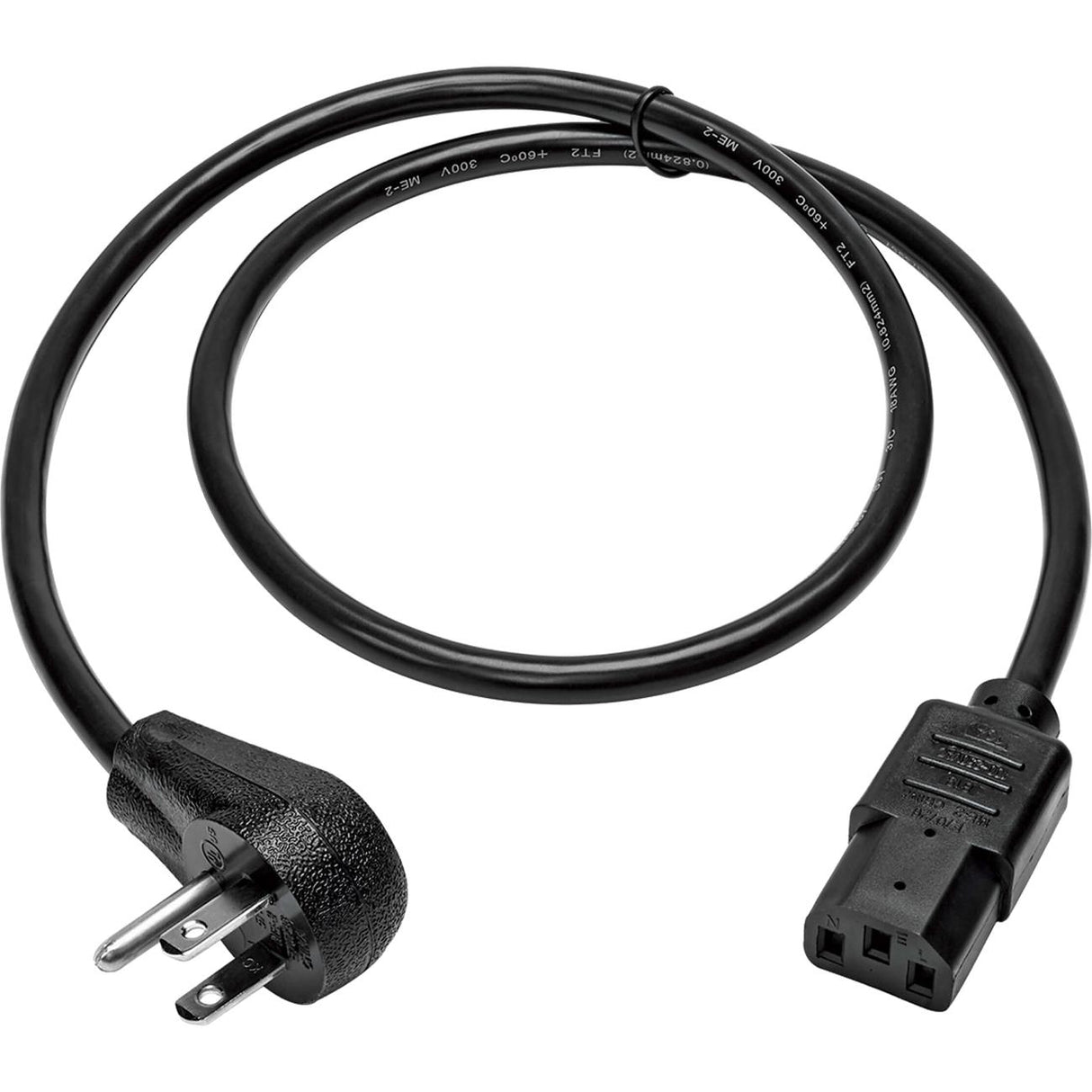 Tripp Lite Model P006-010-15D 10 ft. Desktop Computer AC Power Cord, Right-Angle NEMA 5-15P to C13 - 10A, 125V, 18 AWG, 10 ft. Black