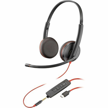 Poly Blackwire C3225 Headset - Microsoft Teams Certification - Stereo - Mini-phone (3.5mm), USB Type C - Wired - 32 Ohm - 20 Hz - 20 kHz - Over-the-head, Over-the-ear - Binaural - Supra-aural - 7.45 f
