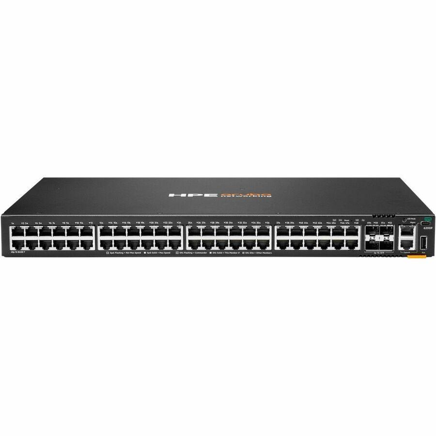 Aruba CX 6200F 48G 4SFP Switch - 48 Ports - Manageable - Gigabit Ethernet - 10/100/1000Base-T, 1000Base-X - 3 Layer Supported - Modular - 4 SFP Slots - 68 W Power Consumption - Optical Fiber, Twisted