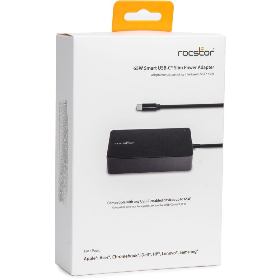Rocstor 65W Smart USB-C Laptop Power Adapter Charger - Compatible and perfect fit for Dell,HP®,Lenovo®,Microsoft® Surface® (23W,24W,36W,44W,65W) Power Supply