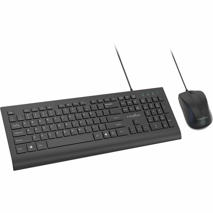 Rocstor Premium CK1 Wired USB Keyboard Mouse Combo Set - USB Type A Cable Keyboard - 104 Key - English (US) - Black - USB Type A Cable Mouse - Optical - 1200 dpi - Scroll Wheel - QWERTY - Black - Comp