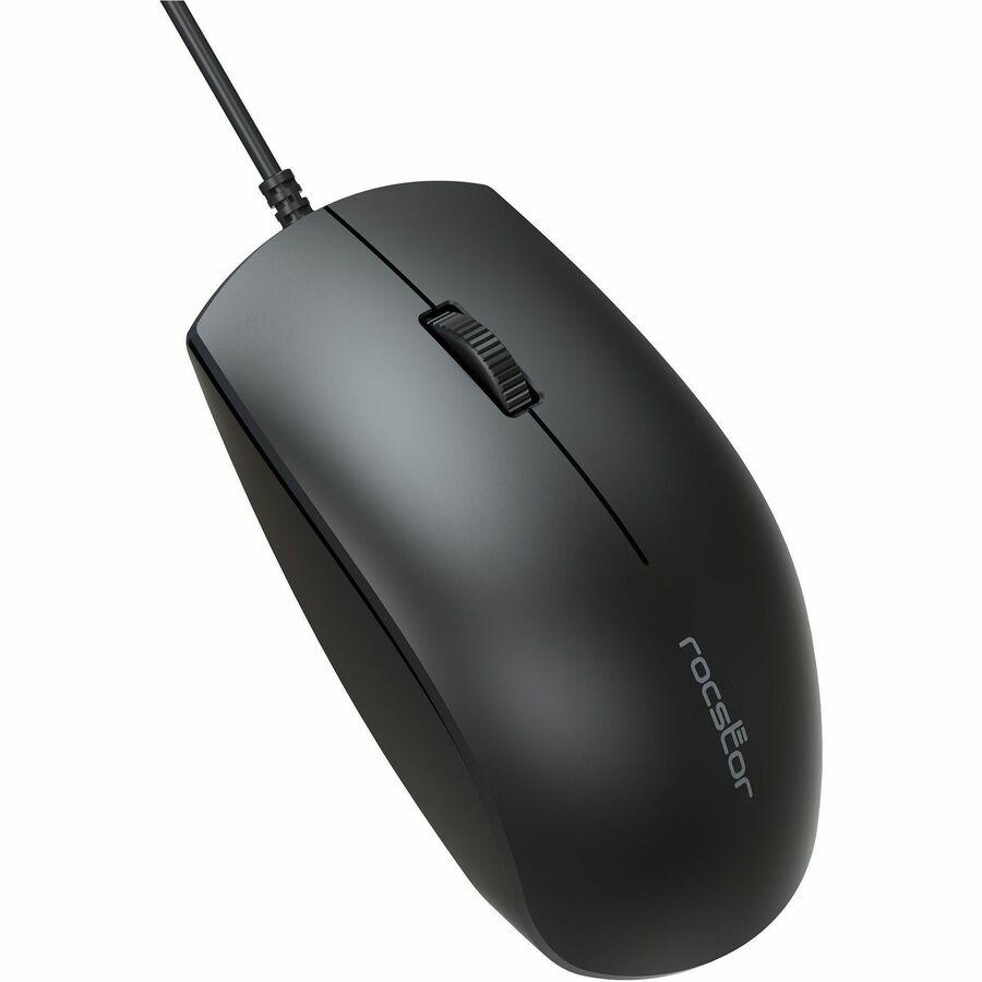 Rocstor Premium M10 USB Wired Optical Mouse - 1200 dpi - Full-size Mouse - Optical - Cable - Black - USB - 1200 dpi - Scroll Wheel - 3 Button(s) - Symmetrical