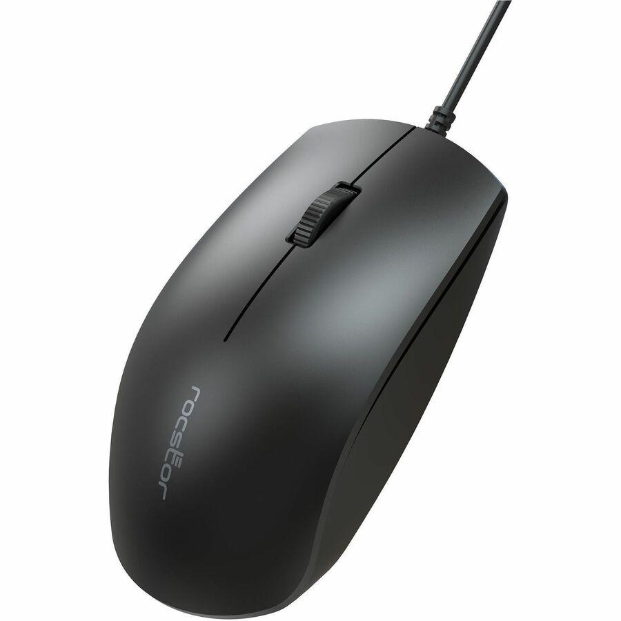 Rocstor Premium M10 USB Wired Optical Mouse - 1200 dpi - Full-size Mouse - Optical - Cable - Black - USB - 1200 dpi - Scroll Wheel - 3 Button(s) - Symmetrical