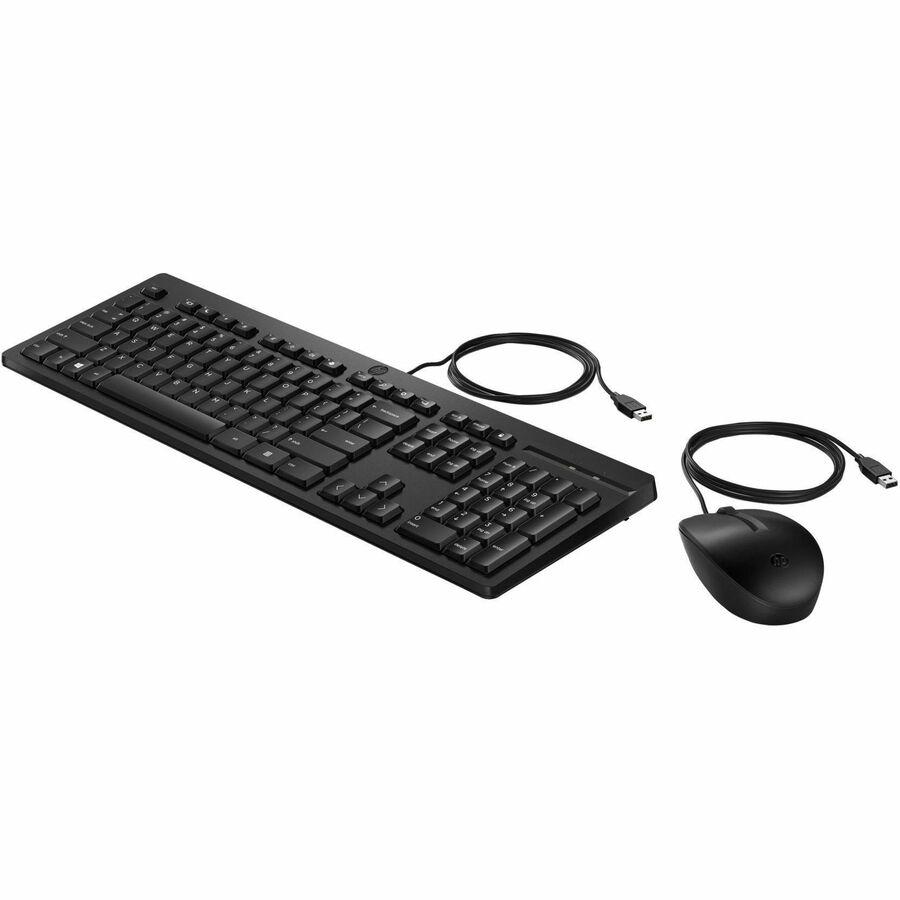 HP 225 Wired Mouse and Keyboard Combo (AX2Y7AA) - USB Type A Plunger Cable Keyboard - English (US), English (Canada) - Black - USB Type A Cable Mouse - Red Tracking - 1200 dpi - 3 Button - Scroll Whee