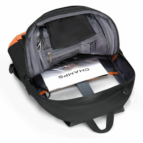 Champs Vintage Carrying Case (Backpack) for 11 to 15.6 Water Bottle, Notebook, Tablet, Glasses, Earphone, Travel - Black - Water Resistant, Water Proof Zipper - Nylon Body - Shoulder Strap