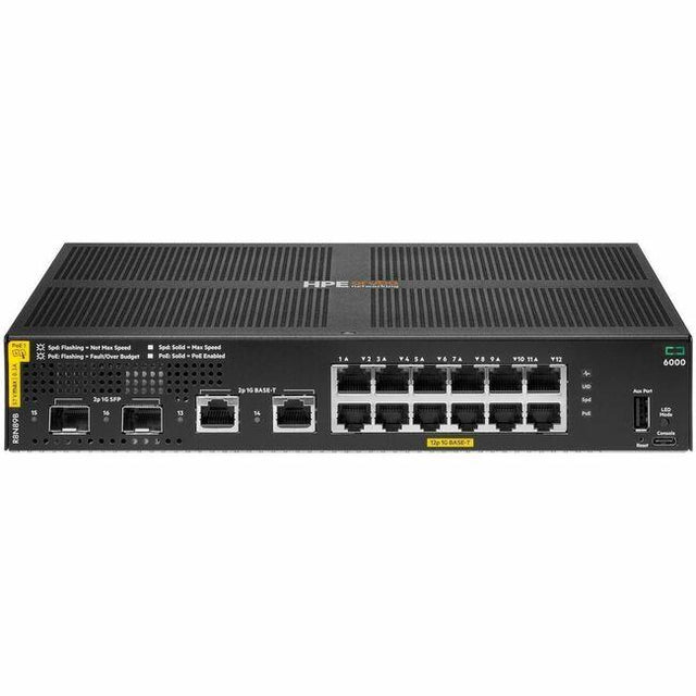 Aruba CX 6000 12p 10M/100M/1G Class4 PoE 2p SFP 1G 139W Switch - 14 Ports - Manageable - Gigabit Ethernet - 10/100/1000Base-T, 1000Base-X - 2 Layer Supported - 2 SFP Slots - 165 W Power Consumption -
