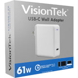 VisionTek USB-C 61W Quick Charge Plug - 120 V AC, 230 V AC Input - 3.6 V DC/3 A, 5 V DC, 6.5 V DC, 9 V DC, 12 V DC, 15 V DC, 20 V DC Output