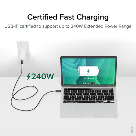Plugable USB4 Cable with 240W Charging, 3.3 Feet (1M), USB-IF Certified, 1x 8K Display, 40 Gbps, Compatible with USB 4, Thunderbolt 4, Thunderbolt 3, USB-C
