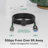Plugable USB C to USB A Cable, USB 3.2 Gen 2 USB Cables, 3A (15W) Charging USB C Data Cable 5Gbps for iPhone 15, iPad, Samsung Galaxy, Tablets, Laptops, 6 Feet with Cable Management Strap (USBC-A2M)
