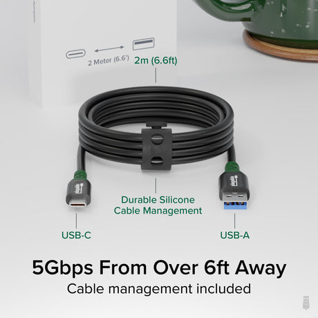 Plugable USB C to USB A Cable, USB 3.2 Gen 2 USB Cables, 3A (15W) Charging USB C Data Cable 5Gbps for iPhone 15, iPad, Samsung Galaxy, Tablets, Laptops, 6 Feet with Cable Management Strap (USBC-A2M)