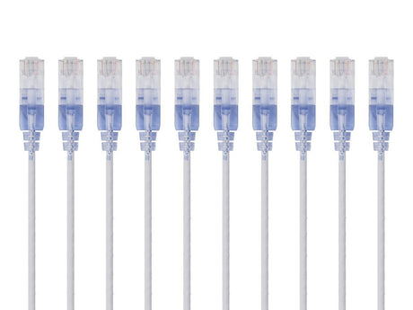 Monoprice SlimRun Cat6A Ethernet Patch Cable - Network Internet Cord - RJ45, 550Mhz, UTP, Pure Bare Copper Wire, 10G, 30AWG, 7ft, White, 10-Pack