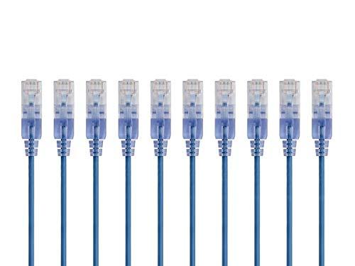 Monoprice SlimRun Cat6A Ethernet Patch Cable - Network Internet Cord - RJ45, Stranded, UTP, Pure Bare Copper Wire, 30AWG, 6in, Blue, 10-Pack