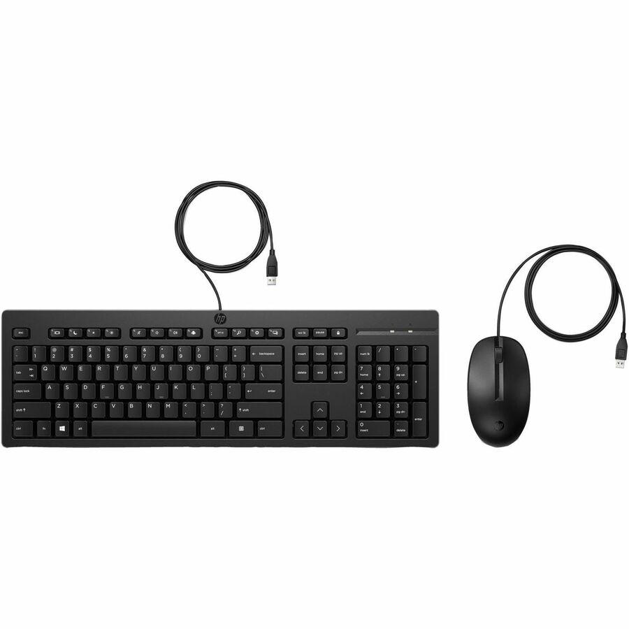 HP 225 Wired Mouse and Keyboard Combo (AX2Y7AA) - USB Type A Plunger Cable Keyboard - English (US), English (Canada) - Black - USB Type A Cable Mouse - Red Tracking - 1200 dpi - 3 Button - Scroll Whee