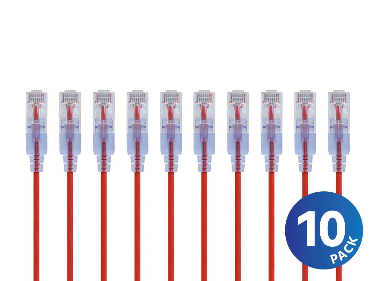 Monoprice Cat6A Ethernet Network Patch Cable - 25 Feet - Red | 10-Pack, 10G - SlimRun Series