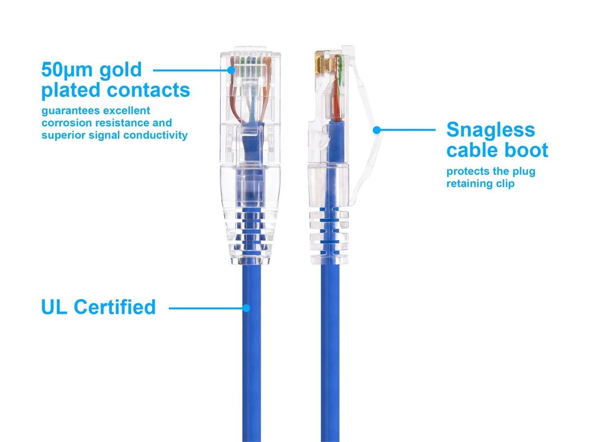 Monoprice Cat6 Ethernet Patch Cable - 0.5 feet - Blue | Snagless RJ45 Stranded 550MHz UTP CMR Riser Rated Pure Bare Copper Wire 28AWG - SlimRun Series