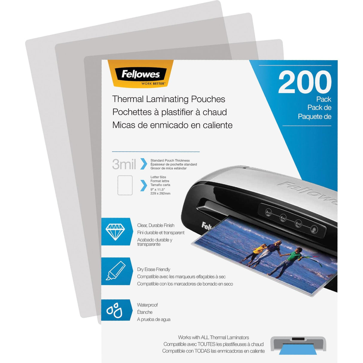 Fellowes Laminating Pouches Letter Size Hot Pouch 9 x 11.5 3 mil 200 pack 5743401